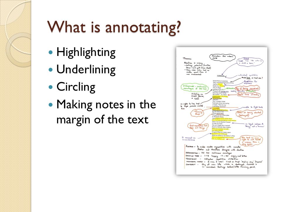 What is annotating Highlighting Underlining Circling