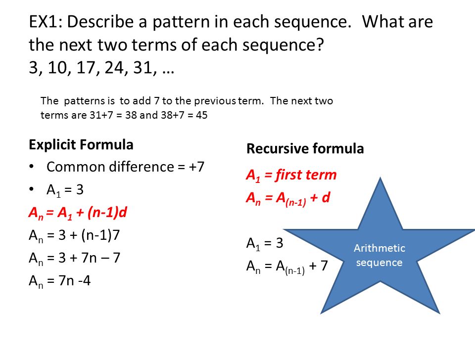 EX1: Describe a pattern in each sequence