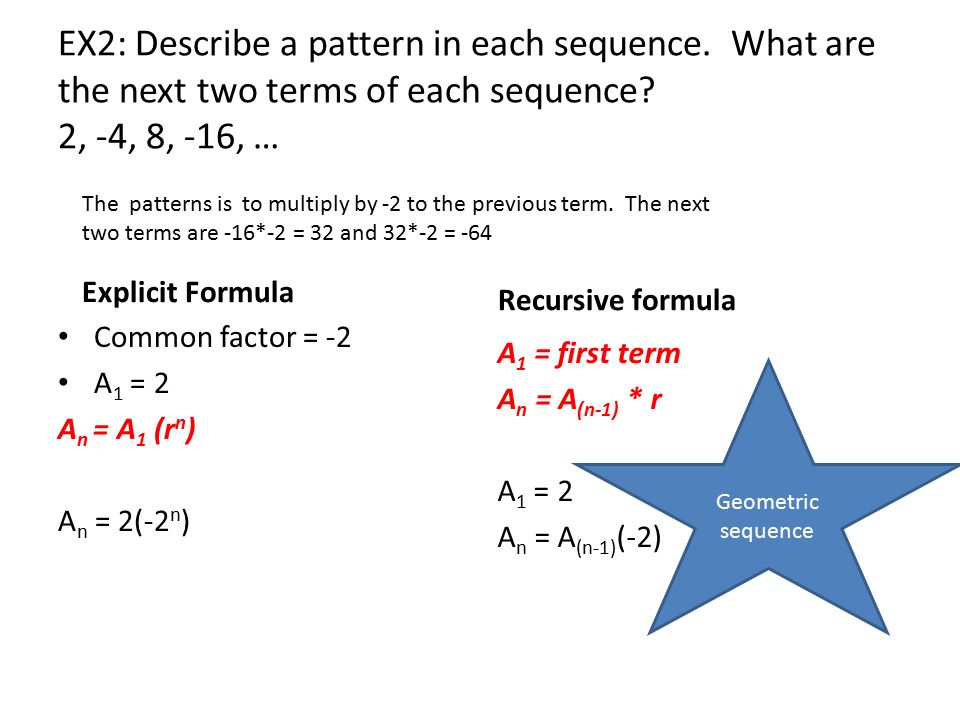 EX2: Describe a pattern in each sequence