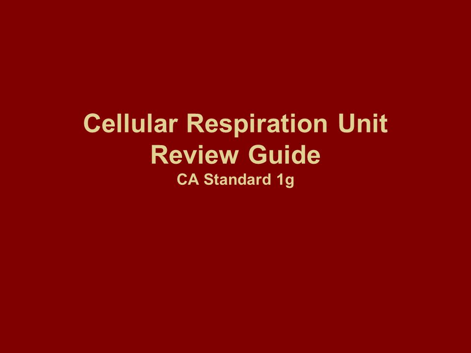 Cellular Respiration Unit Review Guide CA Standard 1g