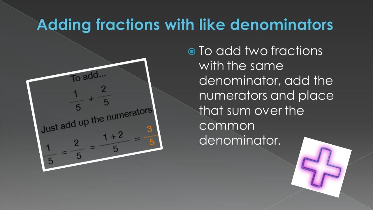 Adding fractions with like denominators