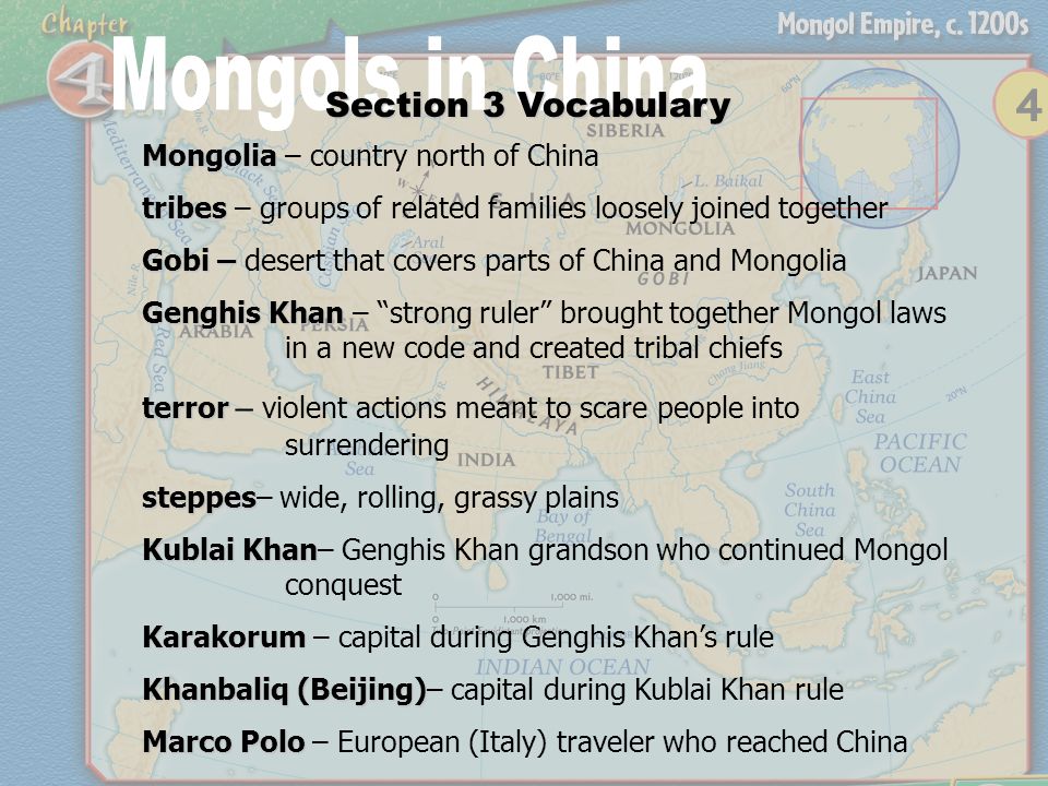 Section 3 Vocabulary Mongolia – country north of China