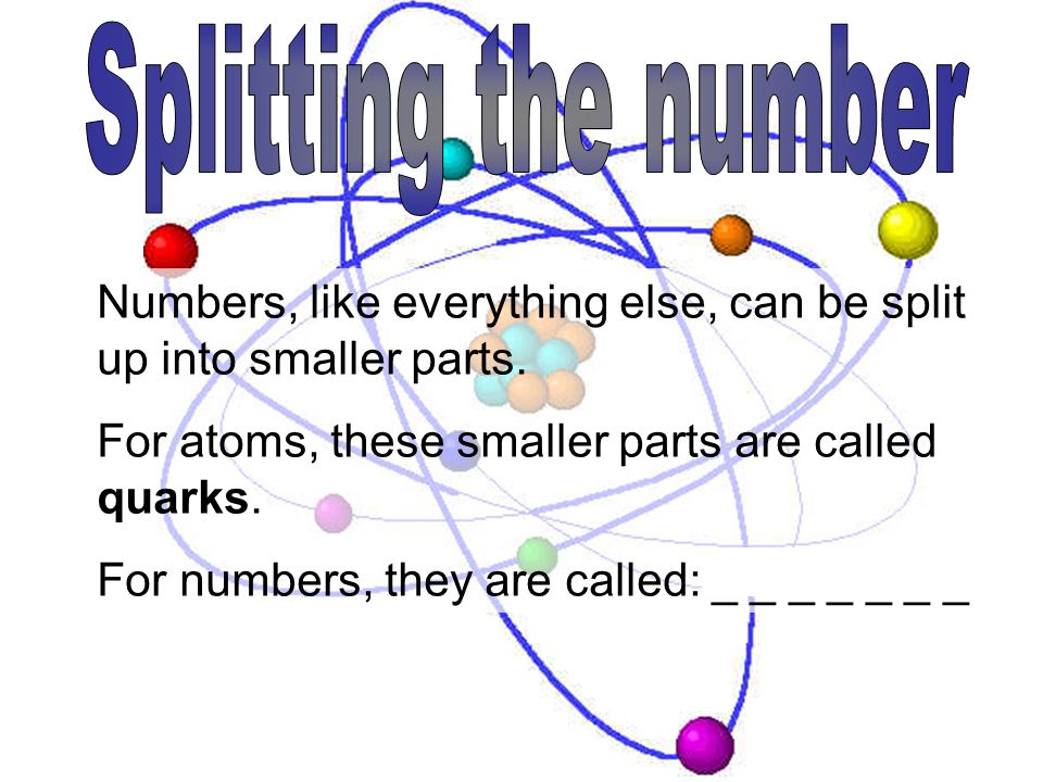 Splitting the number Numbers, like everything else, can be split up into smaller parts. For atoms, these smaller parts are called quarks.