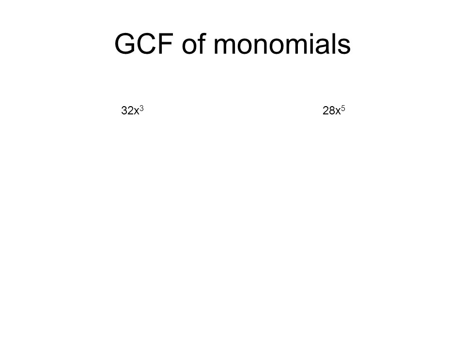 GCF of monomials 32x3 28x5