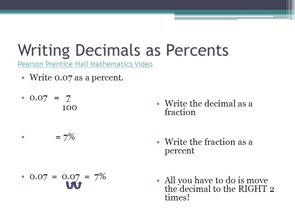 Writing Decimals as Percents Pearson Prentice Hall Mathematics Video