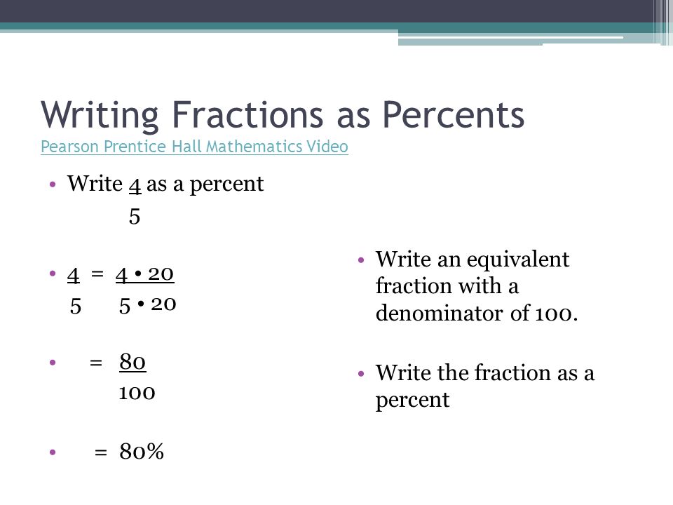 Writing Fractions as Percents Pearson Prentice Hall Mathematics Video