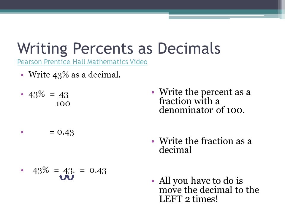 Writing Percents as Decimals Pearson Prentice Hall Mathematics Video