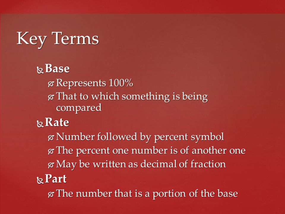 Key Terms Base Rate Part Represents 100%