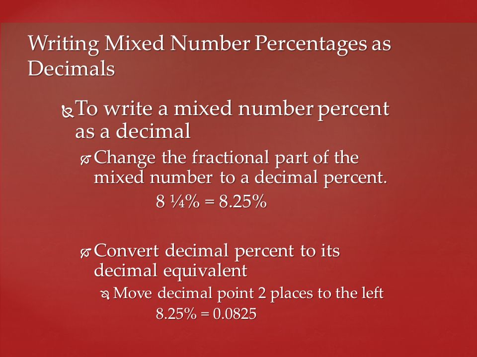 Writing Mixed Number Percentages as Decimals