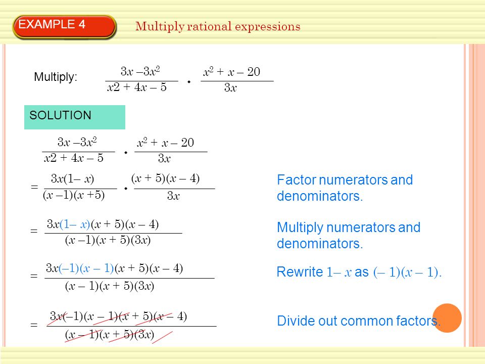 Factor numerators and denominators.