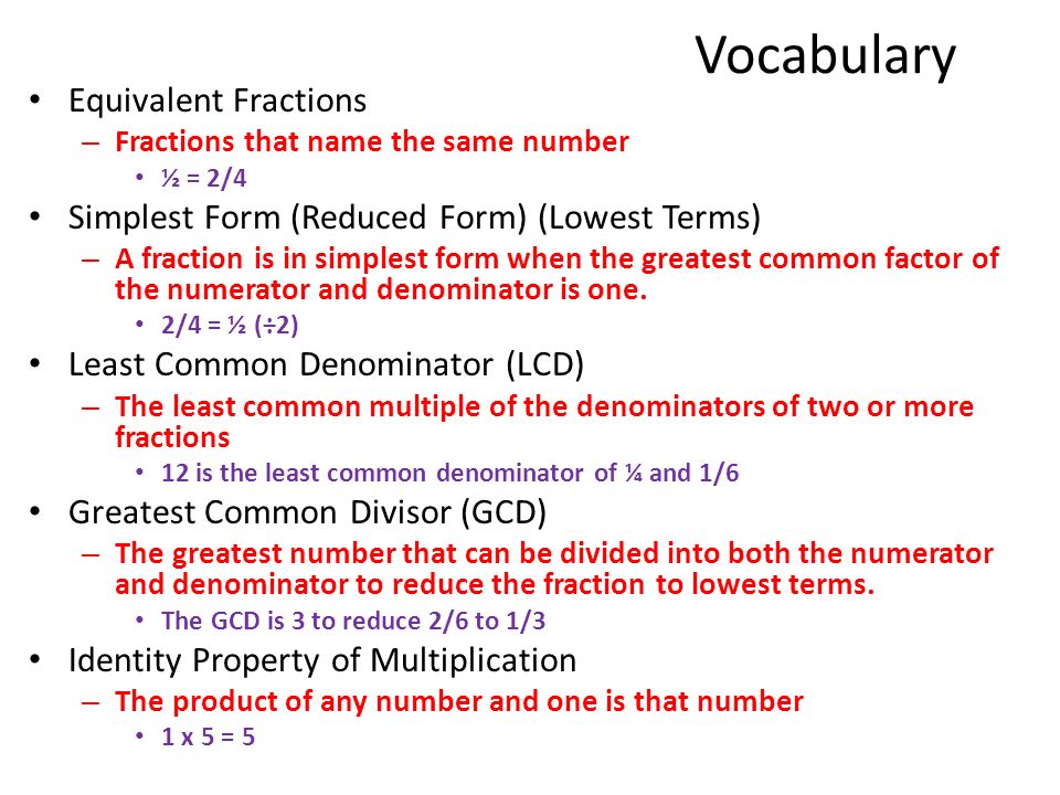 Vocabulary Equivalent Fractions