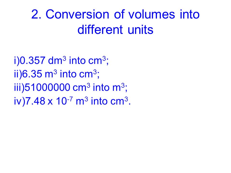 2. Conversion of volumes into different units