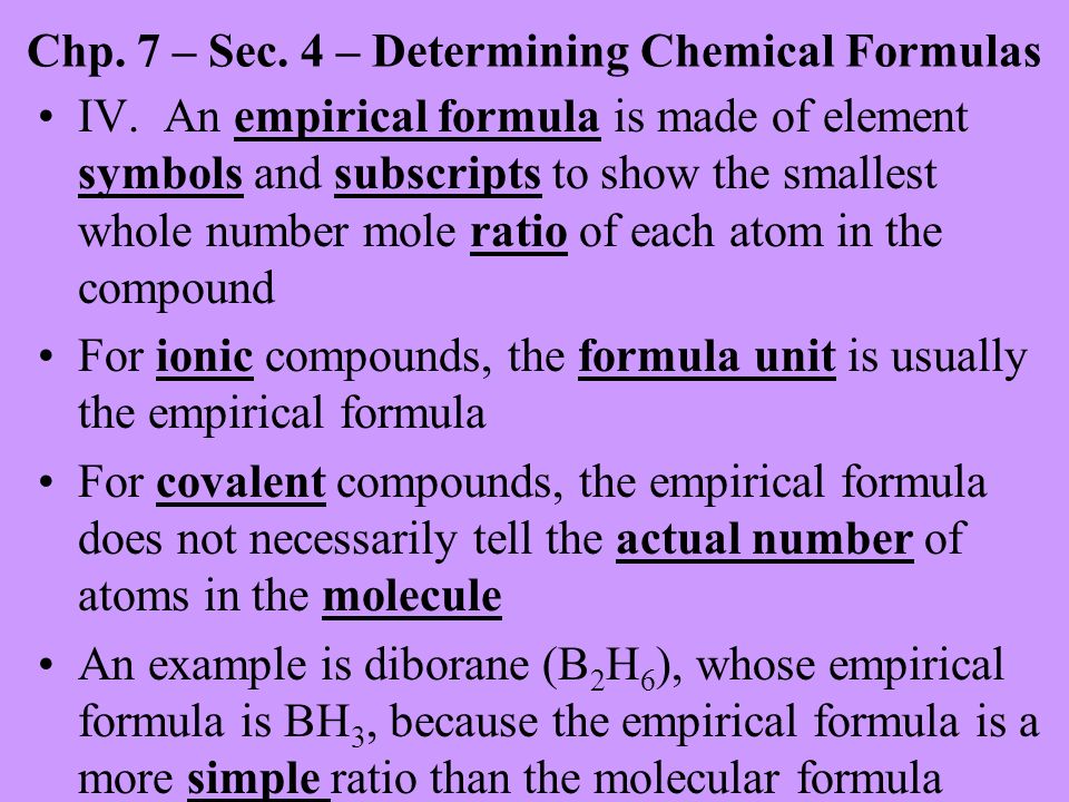 Chp. 7 – Sec. 4 – Determining Chemical Formulas