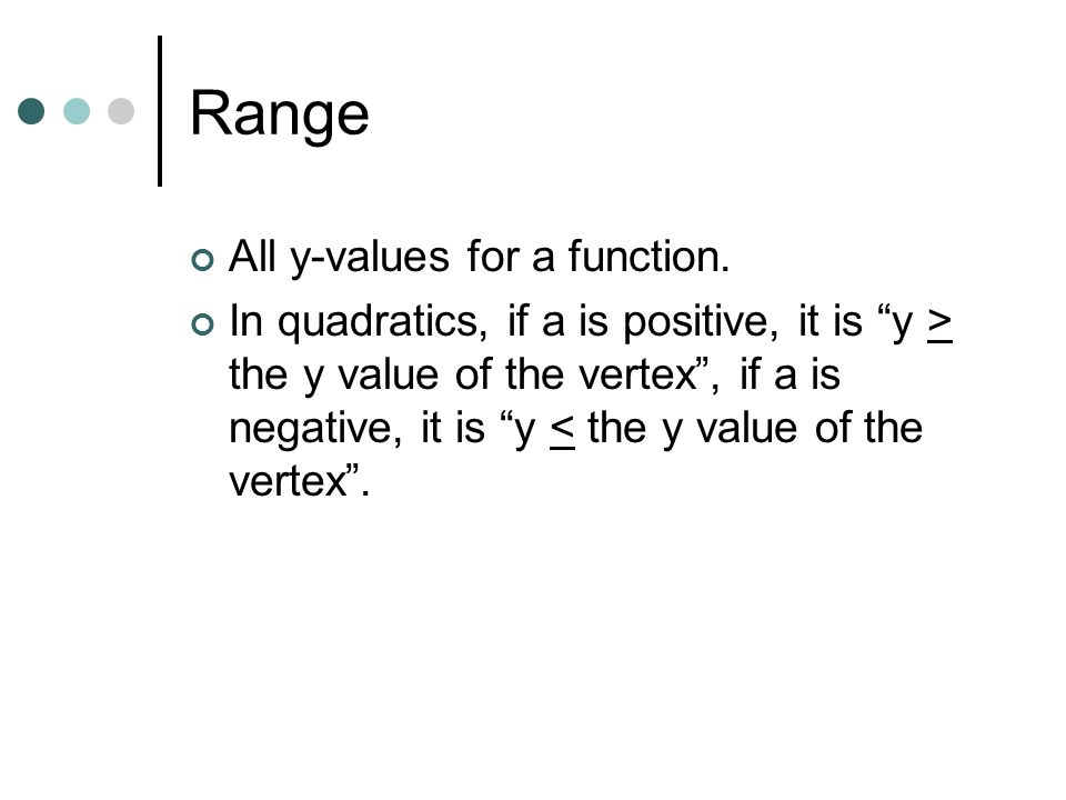 Range All y-values for a function.