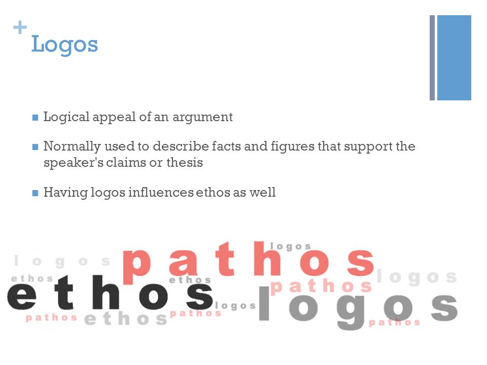 Logos Logical appeal of an argument