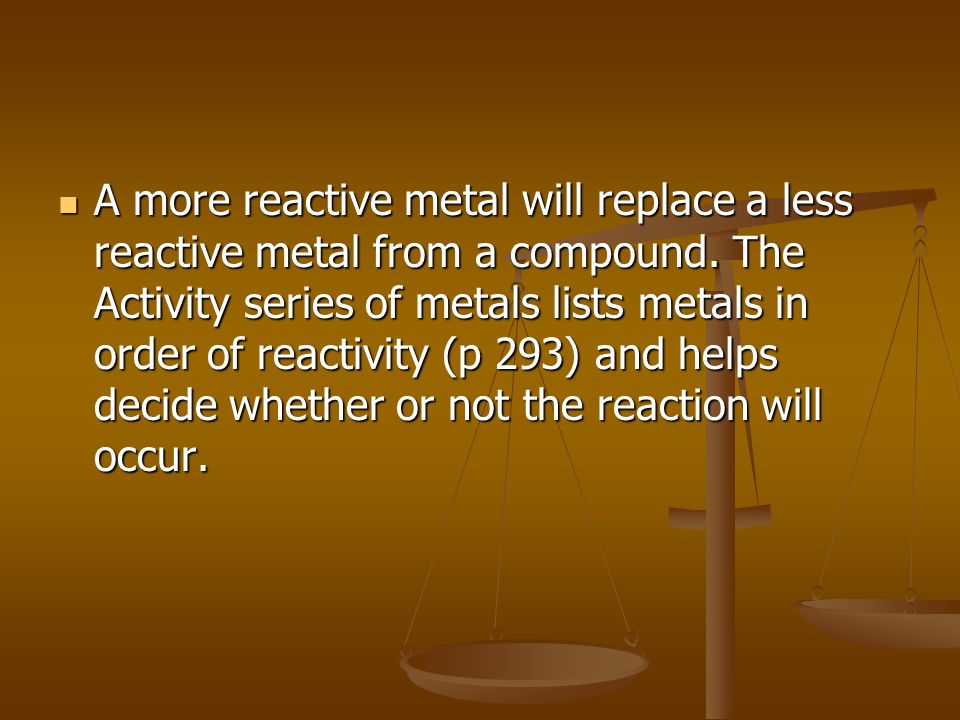 A more reactive metal will replace a less reactive metal from a compound.