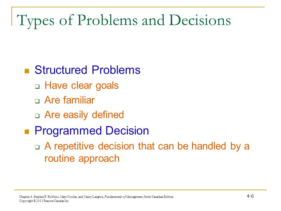 Types of Problems and Decisions