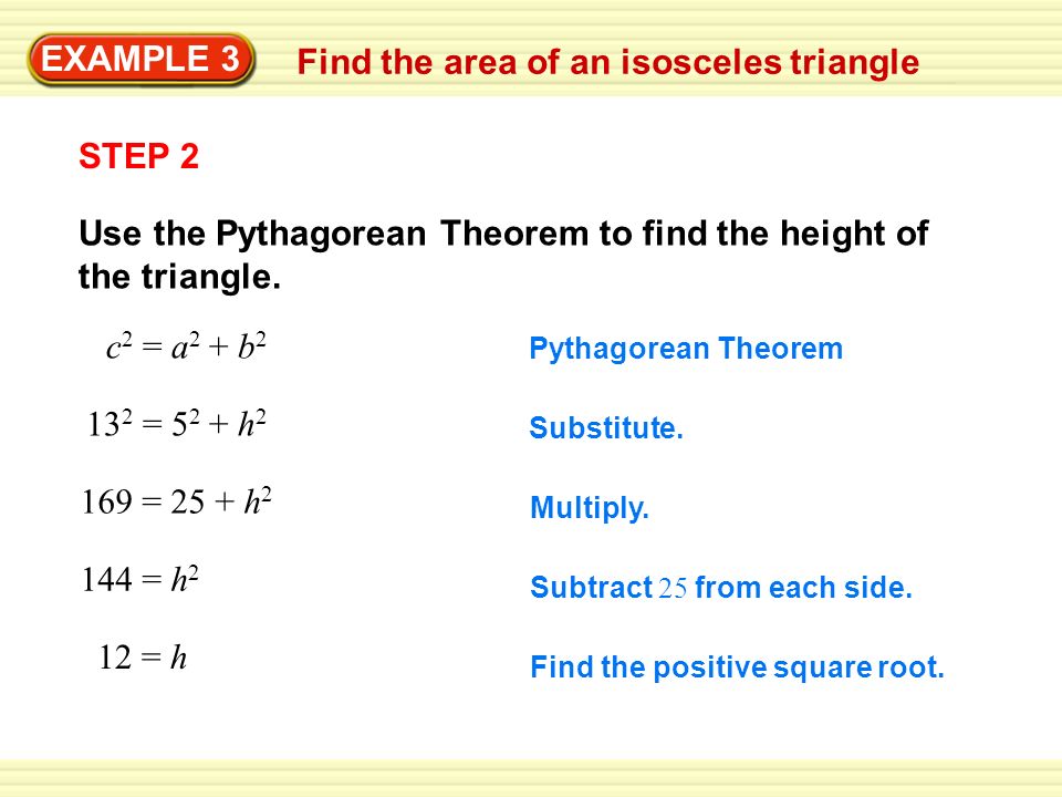 Find the area of an isosceles triangle