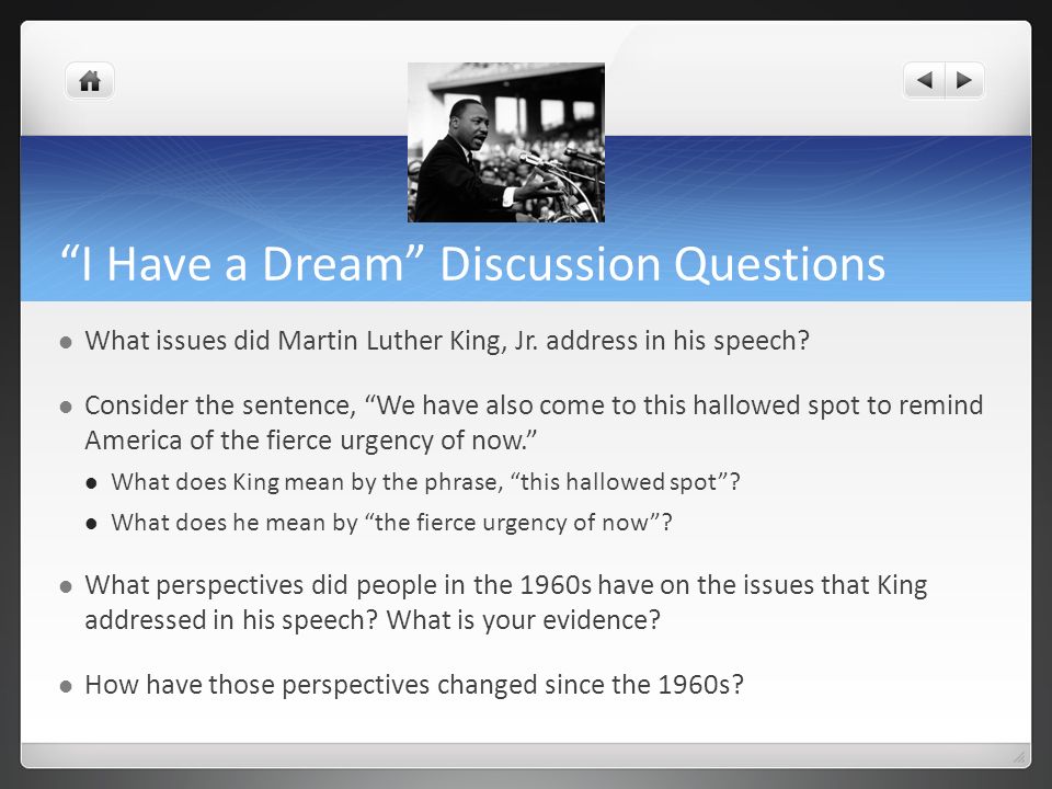I Have a Dream Discussion Questions