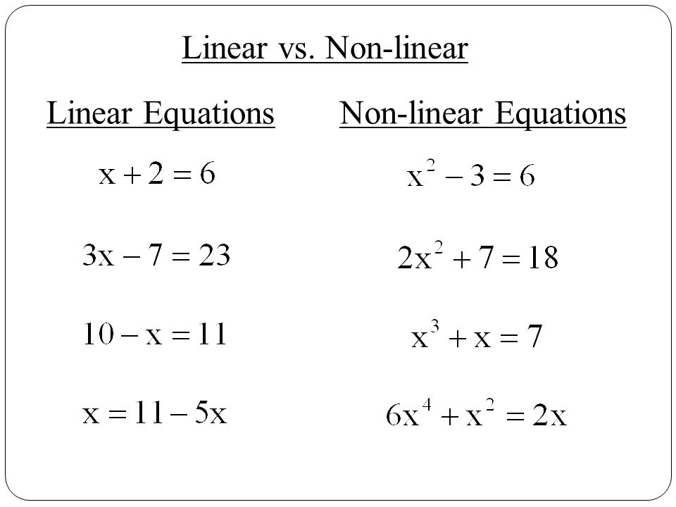 Linear vs. Non-linear Linear Equations Non-linear Equations