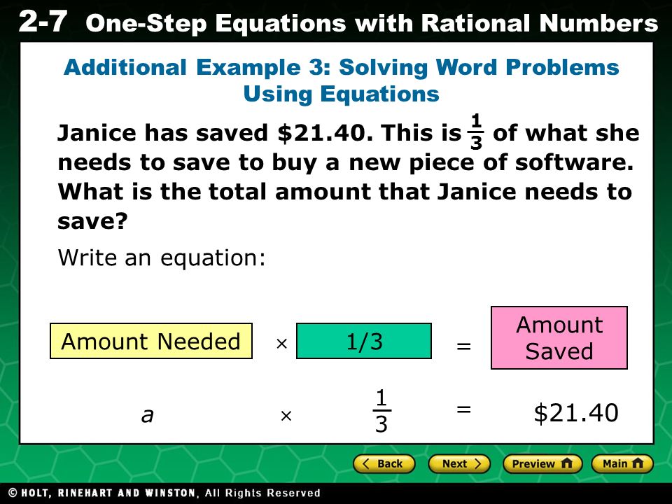 Additional Example 3: Solving Word Problems Using Equations