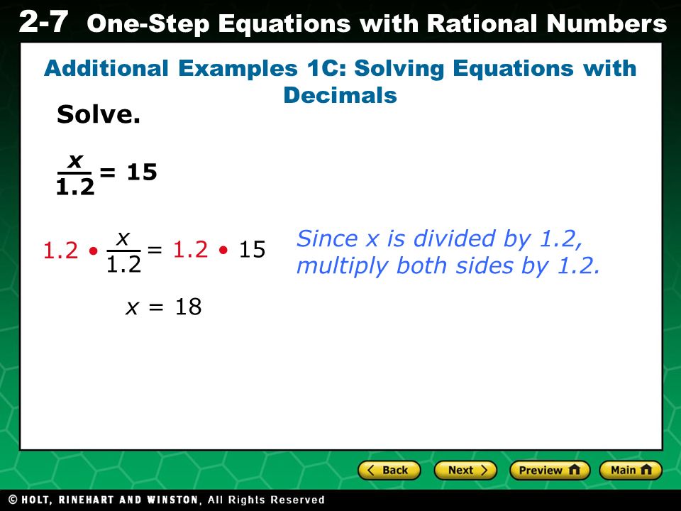 Additional Examples 1C: Solving Equations with Decimals