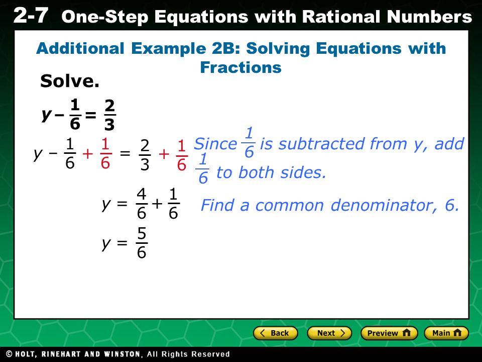 Additional Example 2B: Solving Equations with Fractions