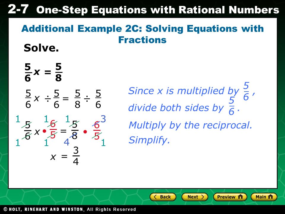 Additional Example 2C: Solving Equations with Fractions