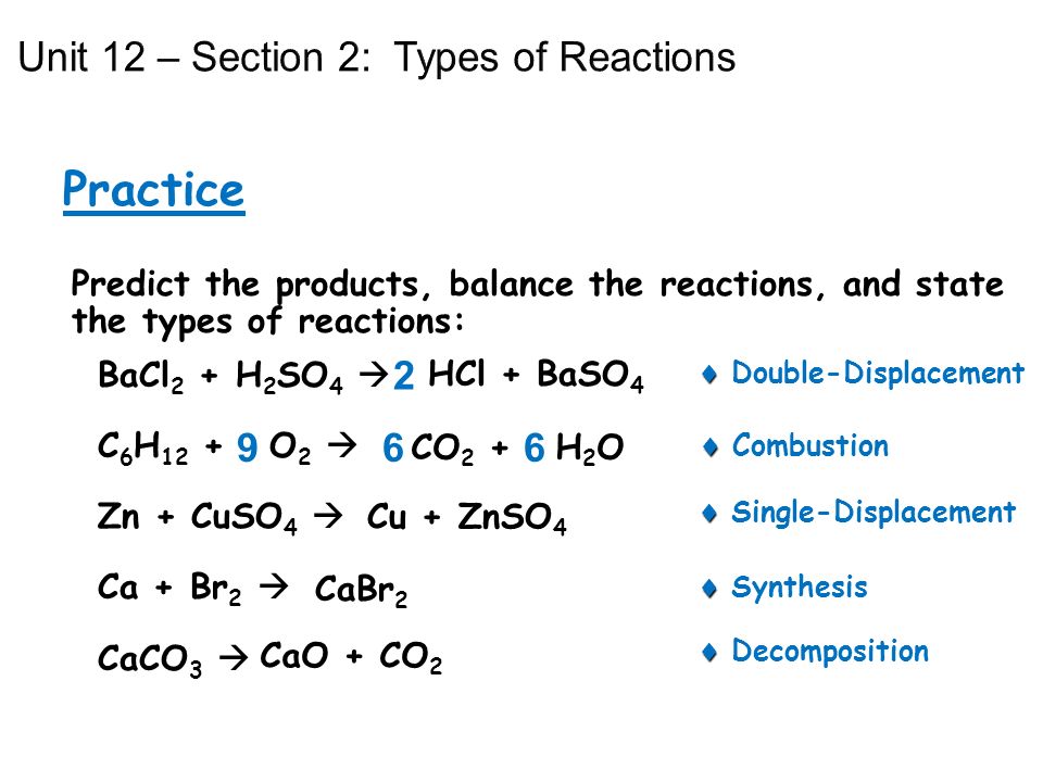 Practice Unit 12 – Section 2: Types of Reactions