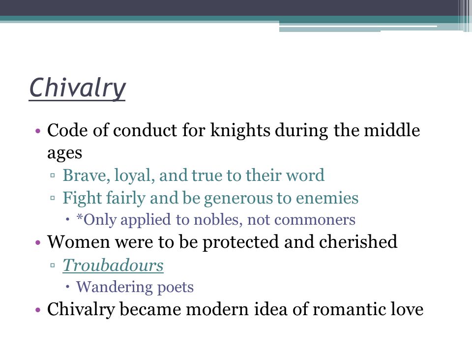 Chivalry Code of conduct for knights during the middle ages