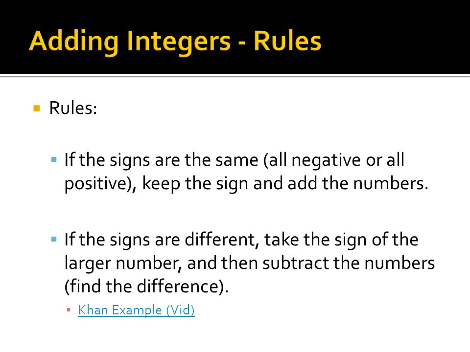 Adding Integers - Rules