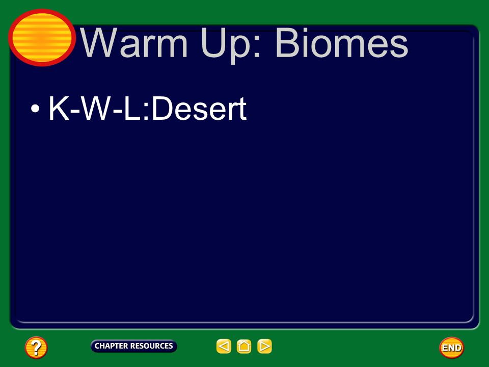 Warm Up: Biomes K-W-L:Desert