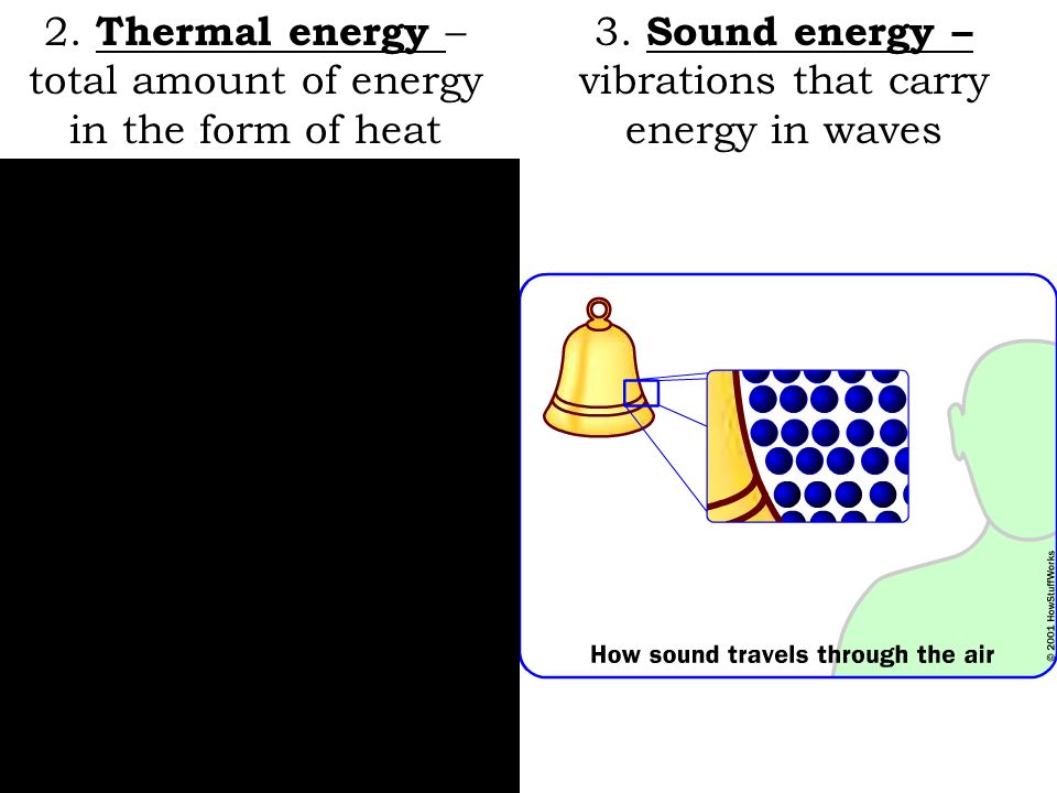 2. Thermal energy – total amount of energy in the form of heat