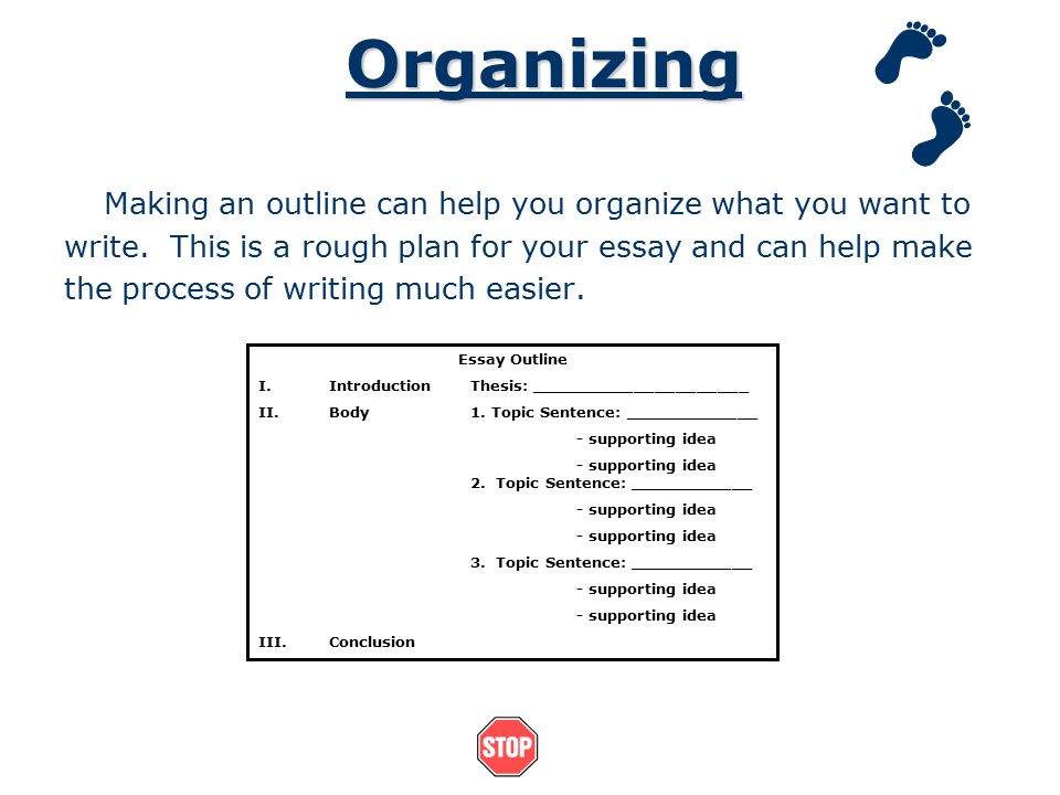 Organizing Making an outline can help you organize what you want to