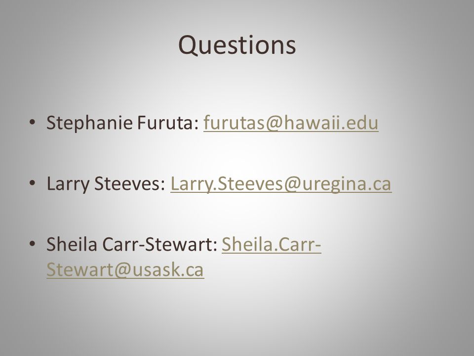 Questions Stephanie Furuta: