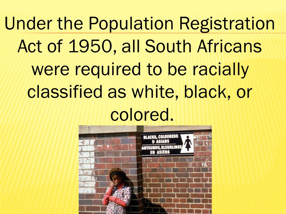 Under the Population Registration Act of 1950, all South Africans