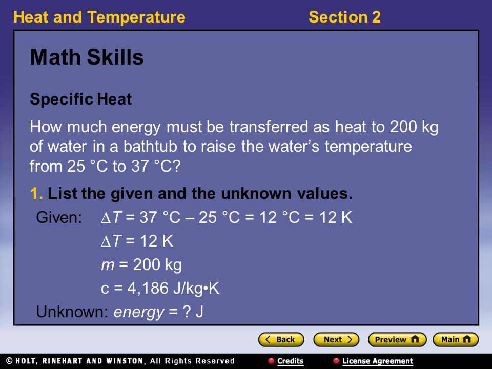 Math Skills Specific Heat