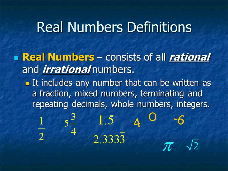 Real Numbers Definitions