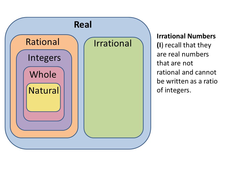 Real Rational Irrational Integers Whole Natural