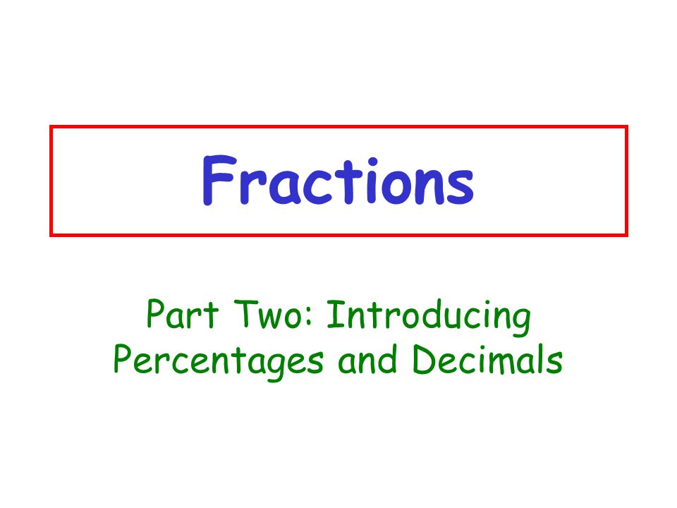 Part Two: Introducing Percentages and Decimals