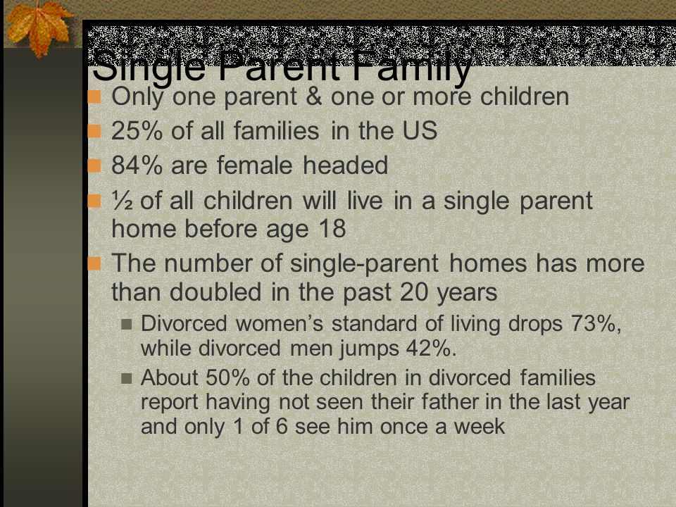 Single Parent Family Only one parent & one or more children