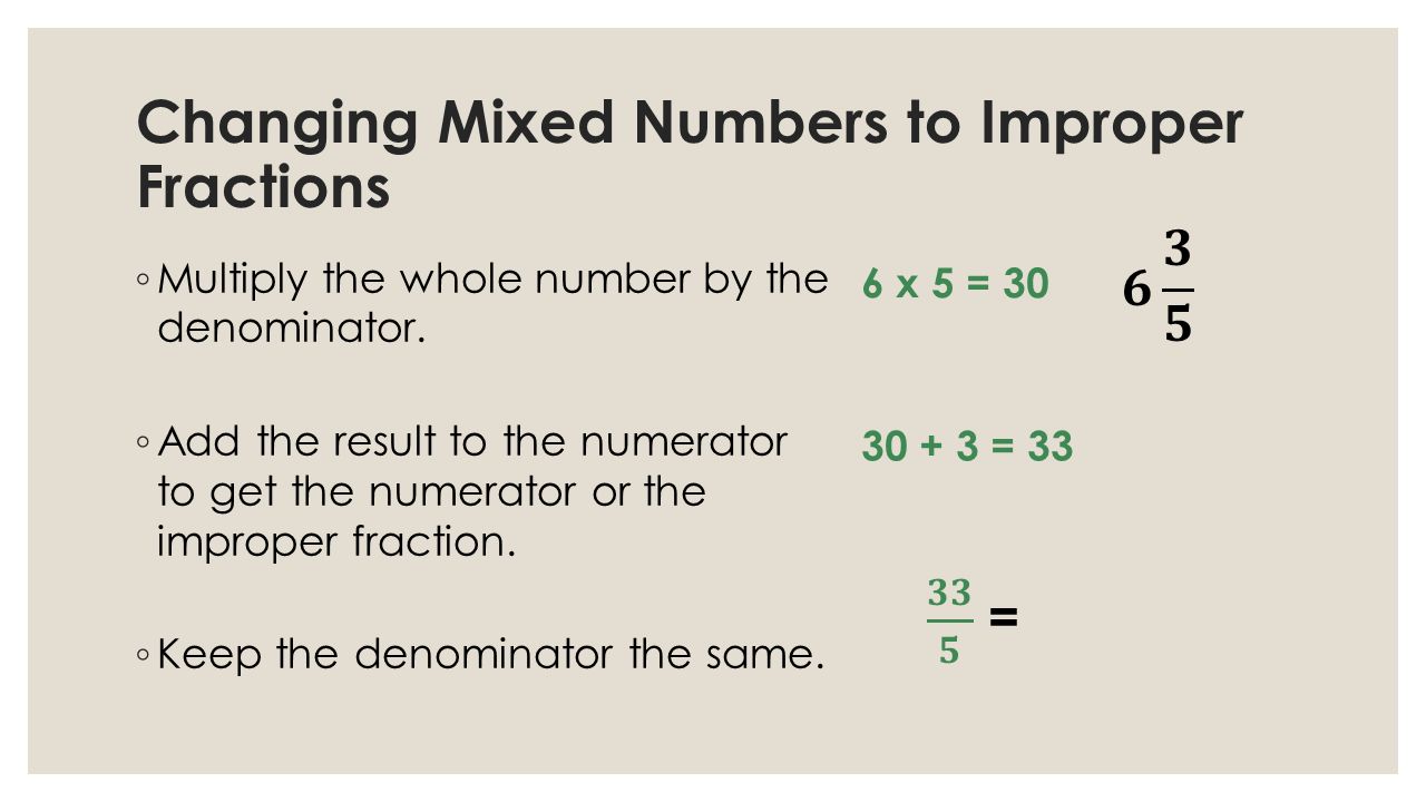 Changing Mixed Numbers to Improper Fractions