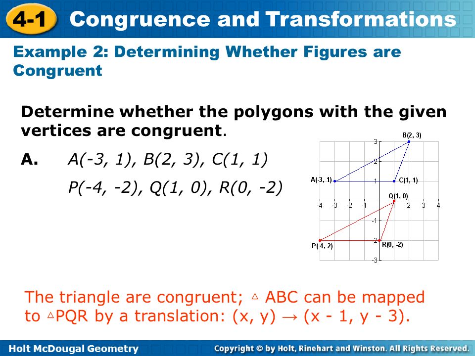 Example 2: Determining Whether Figures are Congruent