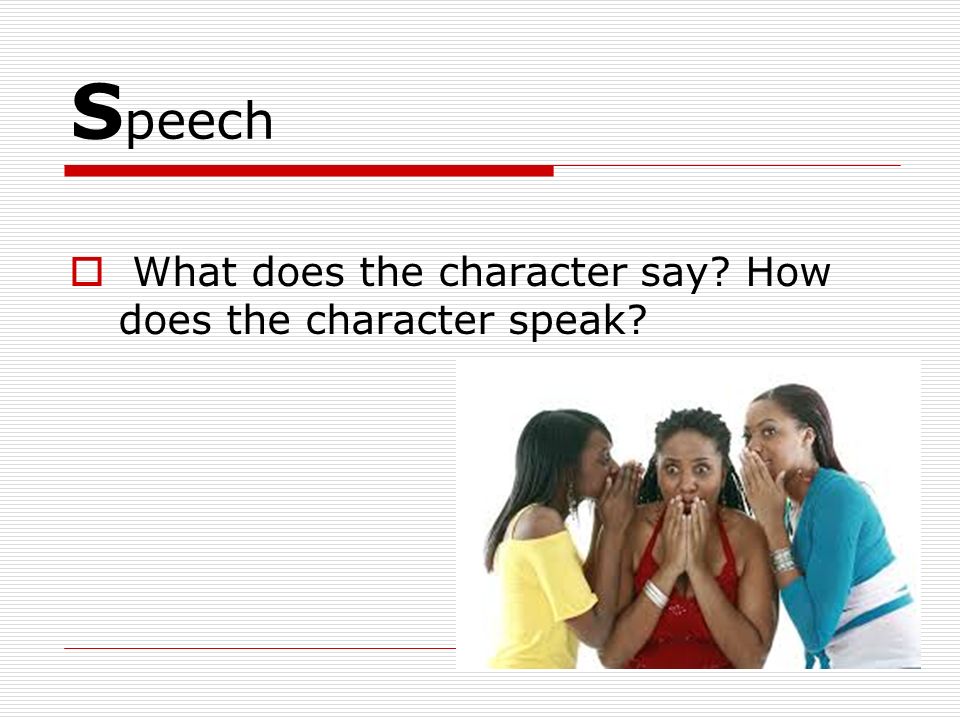 Speech What does the character say How does the character speak
