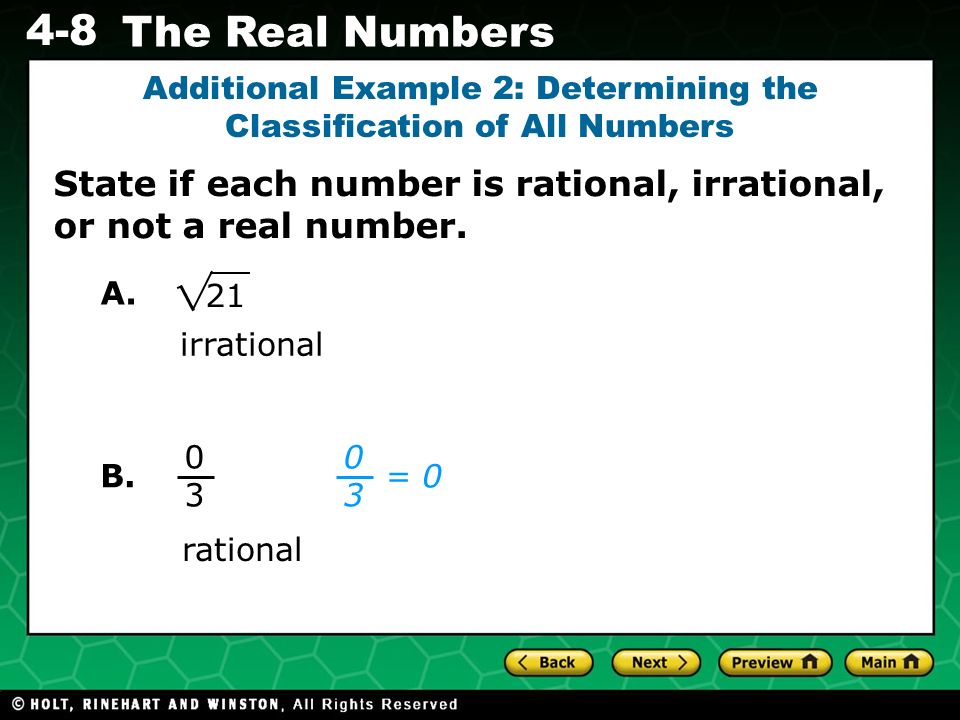 Additional Example 2: Determining the Classification of All Numbers