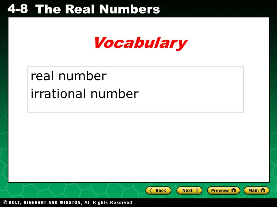 Vocabulary real number irrational number