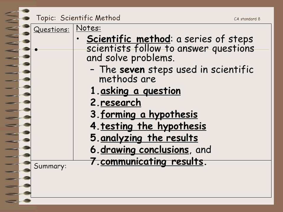 Topic: Scientific Method CA standard 8