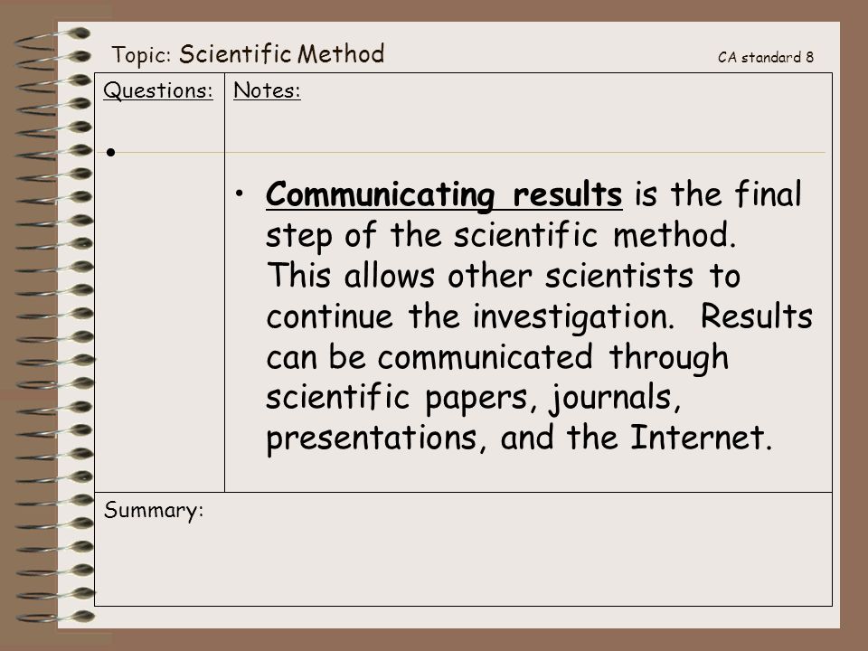 Topic: Scientific Method CA standard 8