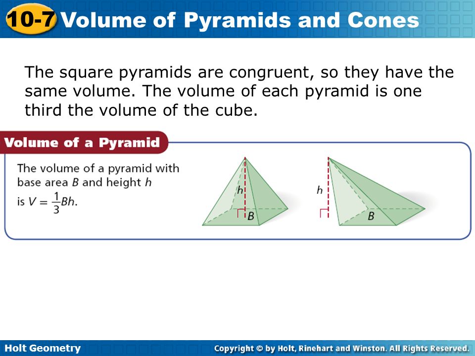 The square pyramids are congruent, so they have the same volume