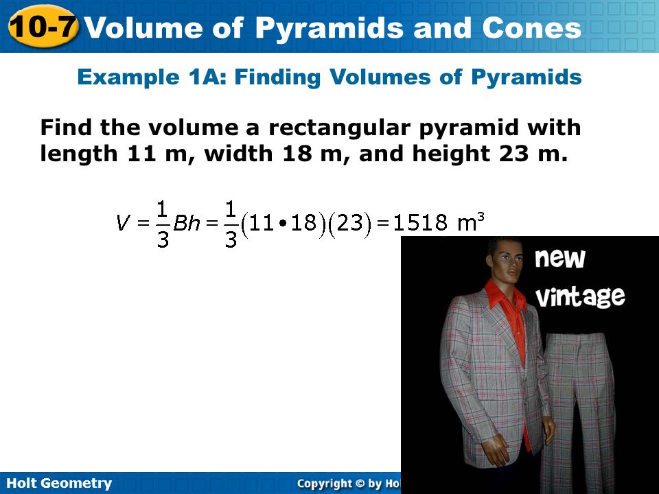 Example 1A: Finding Volumes of Pyramids